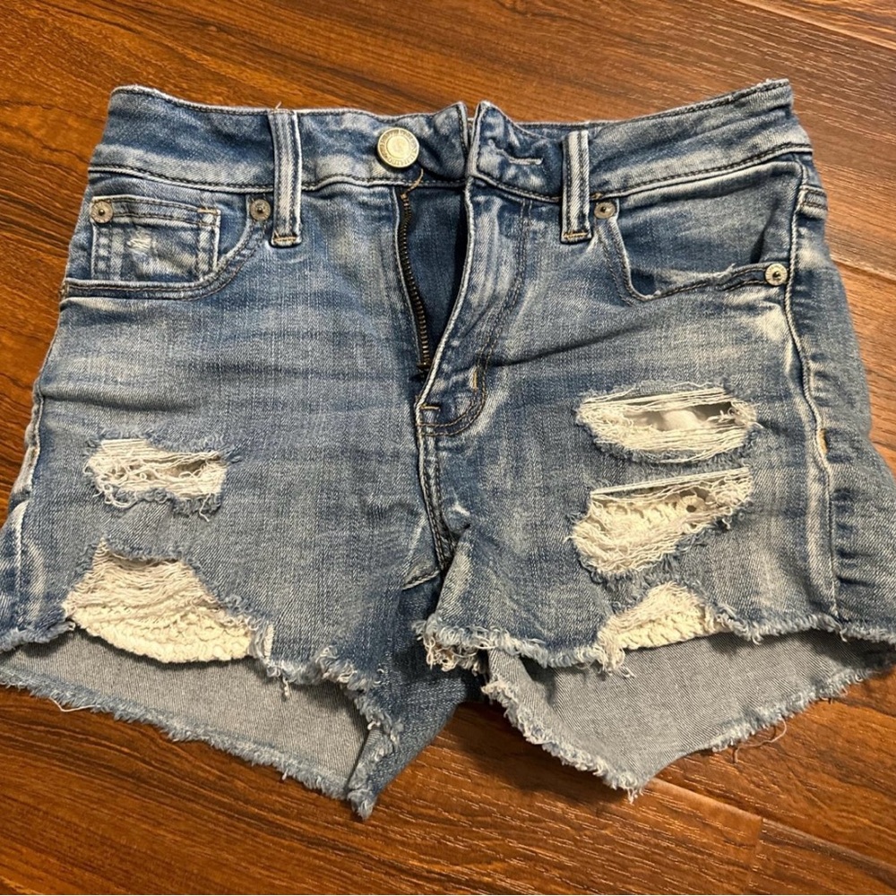 American Eagle Outfitters Blue Distressed Jean Shorts